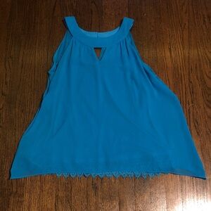 3/$10 AB Studio Vibrant Blue Sleeveless Mesh Blouse with Lace Hem Underlay